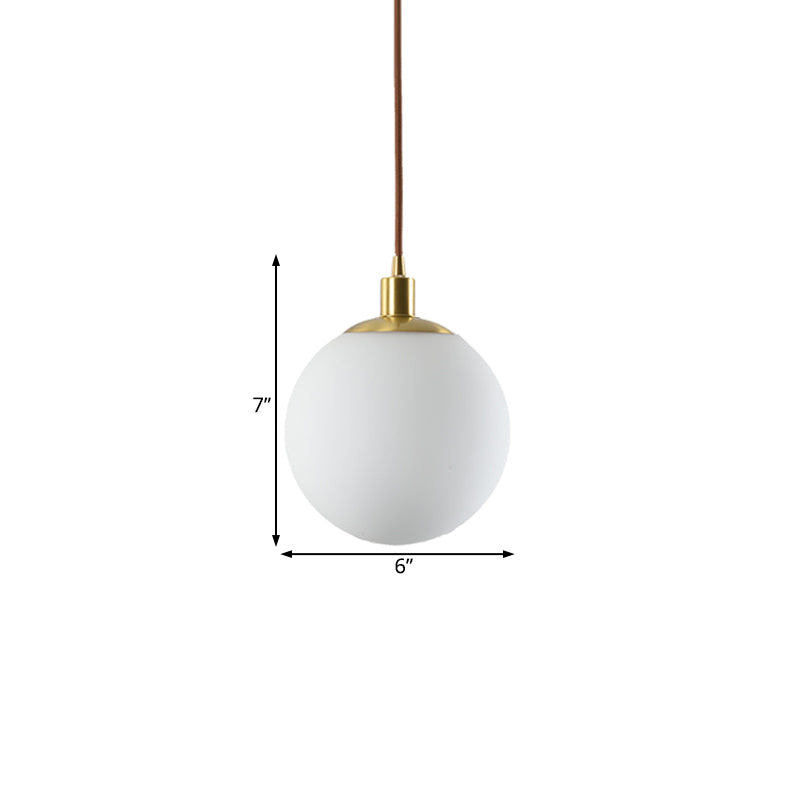 6"/8"/10" Wide Milky Glass Ball Pendant Light Post Modern Led Hanging Ceiling Lamp in Brass Clearhalo 'Ceiling Lights' 'Glass shade' 'Glass' 'Modern Pendants' 'Modern' 'Pendant Lights' 'Pendants' Lighting' 119204