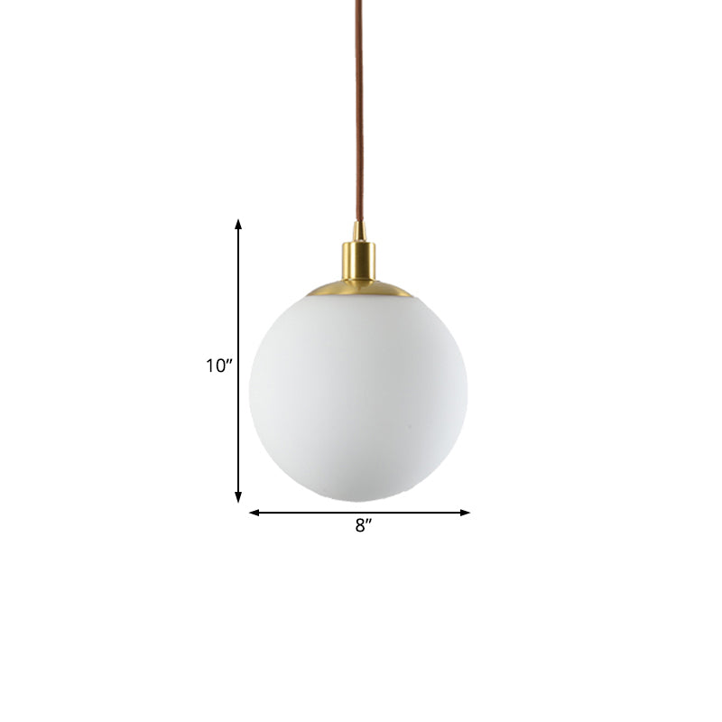 6"/8"/10" Wide Milky Glass Ball Pendant Light Post Modern Led Hanging Ceiling Lamp in Brass Clearhalo 'Ceiling Lights' 'Glass shade' 'Glass' 'Modern Pendants' 'Modern' 'Pendant Lights' 'Pendants' Lighting' 119205