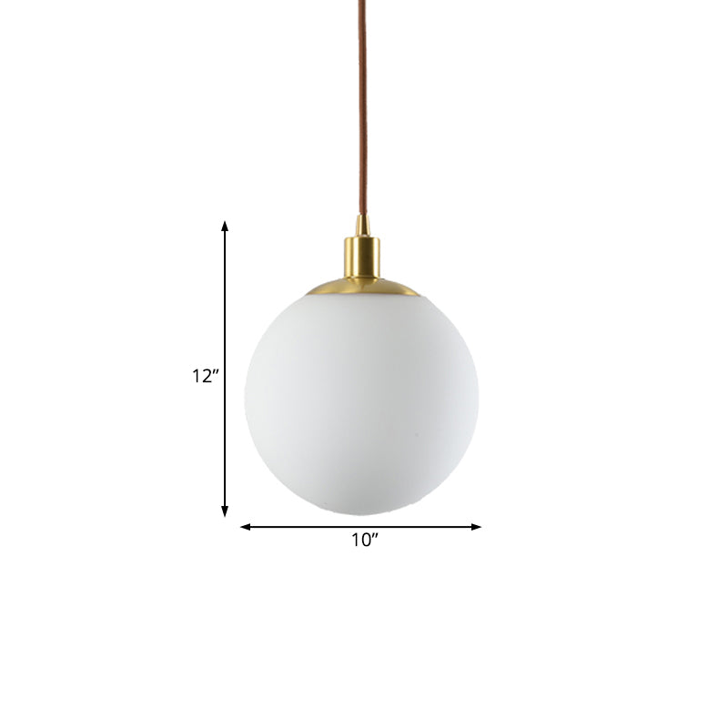 6"/8"/10" Wide Milky Glass Ball Pendant Light Post Modern Led Hanging Ceiling Lamp in Brass Clearhalo 'Ceiling Lights' 'Glass shade' 'Glass' 'Modern Pendants' 'Modern' 'Pendant Lights' 'Pendants' Lighting' 119206