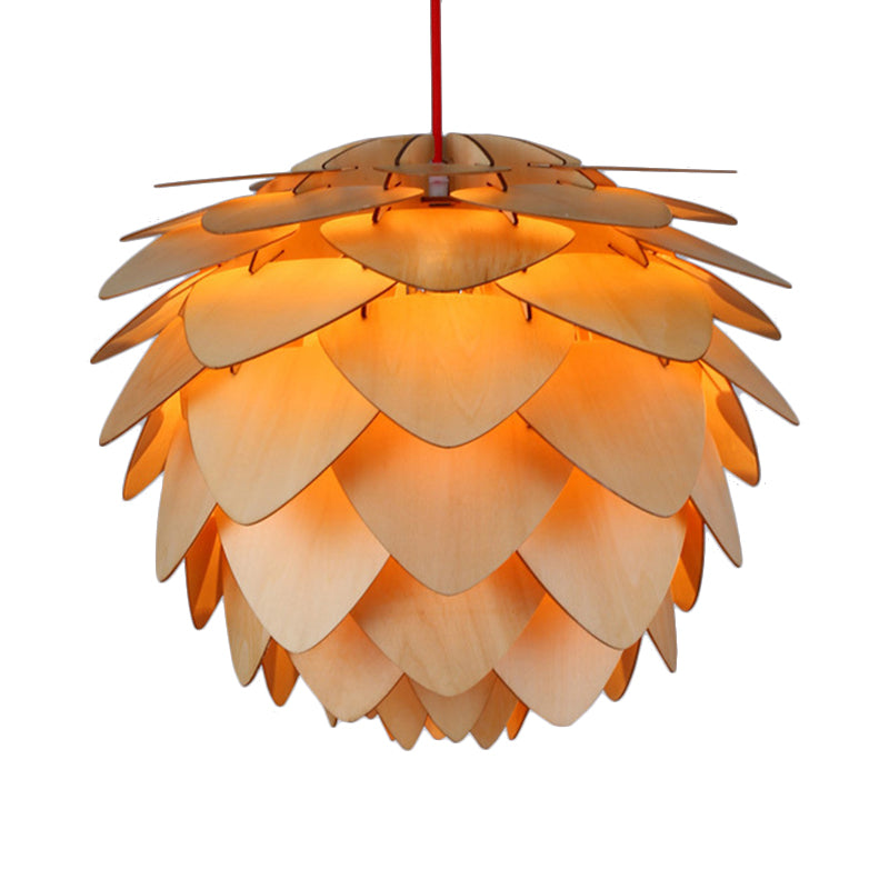 12"/18" W Pine Cone Pendant Lamp Country Style Wood 1 Light Beige Suspension Light for Dining Table Clearhalo 'Ceiling Lights' 'Modern Pendants' 'Modern' 'Pendant Lights' 'Pendants' Lighting' 119209