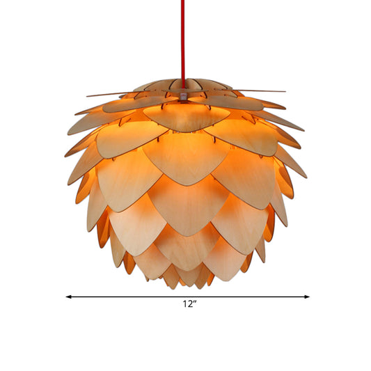 12"/18" W Pine Cone Pendant Lamp Country Style Wood 1 Light Beige Suspension Light for Dining Table Clearhalo 'Ceiling Lights' 'Modern Pendants' 'Modern' 'Pendant Lights' 'Pendants' Lighting' 119210