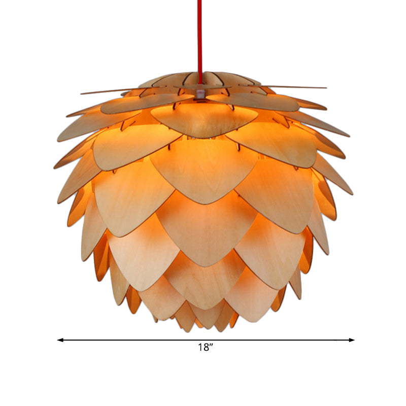 12"/18" W Pine Cone Pendant Lamp Country Style Wood 1 Light Beige Suspension Light for Dining Table Clearhalo 'Ceiling Lights' 'Modern Pendants' 'Modern' 'Pendant Lights' 'Pendants' Lighting' 119211