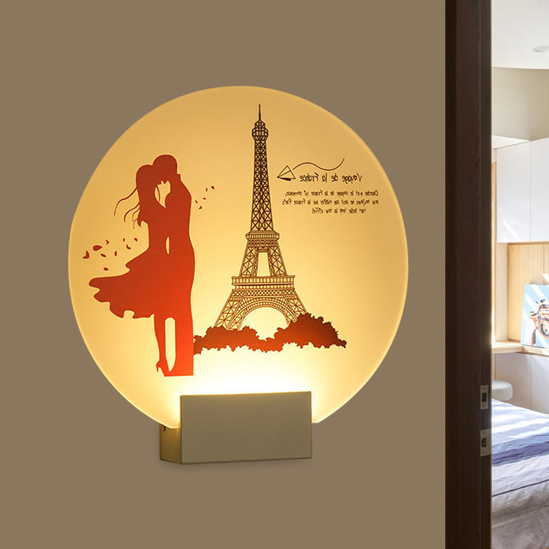 White Circular Romantic Couple Wall Lighting Asia Style LED Acrylic Wall Mural Lamp for Wedding Room Clearhalo 'Wall Lamps & Sconces' 'Wall Lights' Lighting' 1192496