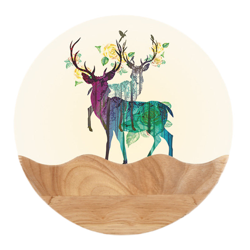 Oriental Circular Acrylic Wall Mount Light LED Mural Light in Wood with Elk Deer Pattern Clearhalo 'Wall Lamps & Sconces' 'Wall Lights' Lighting' 1192571