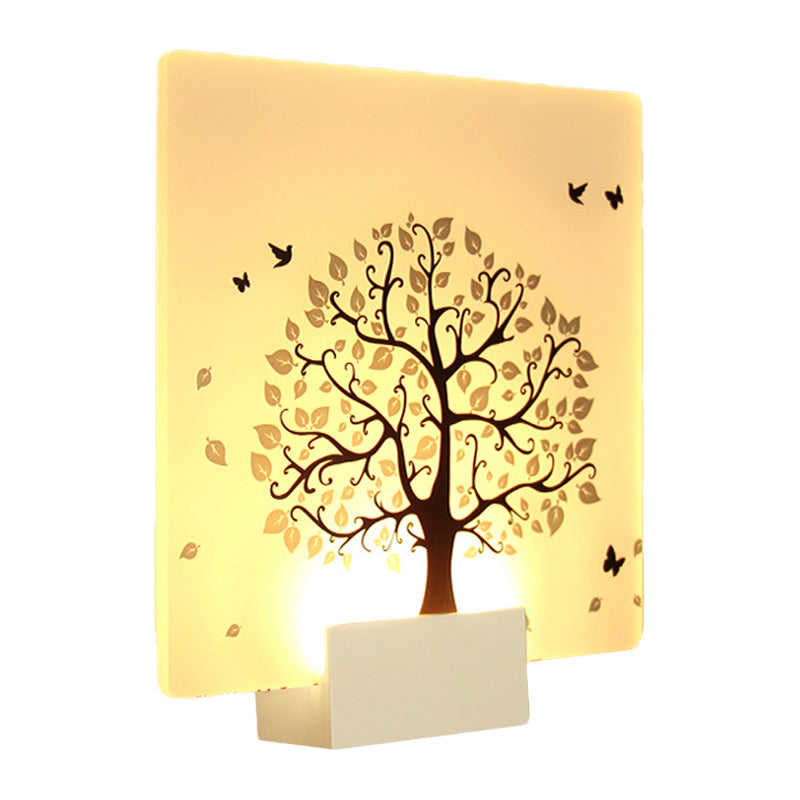 White Square Tree and Bird Wall Light Nordic Style LED Acrylic Wall Mural Lamp for Living Room Clearhalo 'Wall Lamps & Sconces' 'Wall Lights' Lighting' 1192601