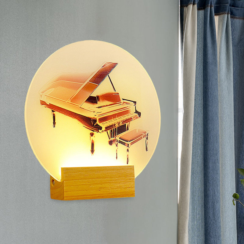 Acrylic Rounded Piano Wall Lighting Idea Simplicity Style LED Mural Lamp in Wood for Bedroom Wood Clearhalo 'Wall Lamps & Sconces' 'Wall Lights' Lighting' 1192603