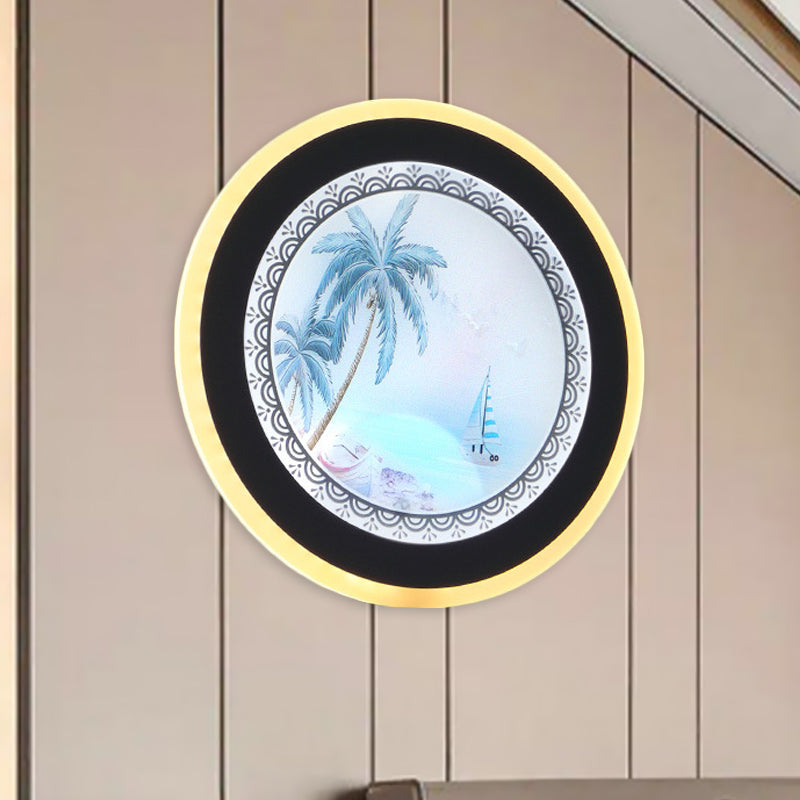 Acrylic Round Tree Wall Mounted Lighting Nordic Style LED Mural Lamp in Yellow/Blue for Living Room Clearhalo 'Wall Lamps & Sconces' 'Wall Lights' Lighting' 1192686