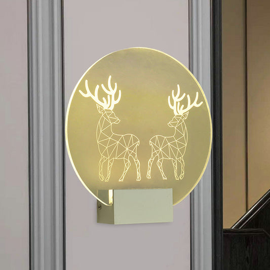 Clear Circular Elk Deer Wall Mounted Lamp Postmodern Style LED Acrylic Wall Mural Light Clearhalo 'Wall Lamps & Sconces' 'Wall Lights' Lighting' 1192708