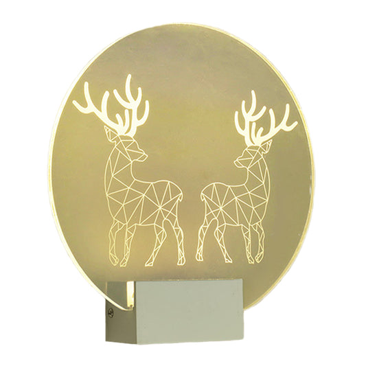 Clear Circular Elk Deer Wall Mounted Lamp Postmodern Style LED Acrylic Wall Mural Light Clearhalo 'Wall Lamps & Sconces' 'Wall Lights' Lighting' 1192709