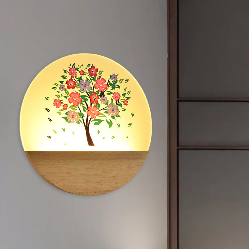 Nordic Style Round Tree Mural Lamp Acrylic LED Guest Room Wall Mounted Light Fixture in Wood Clearhalo 'Wall Lamps & Sconces' 'Wall Lights' Lighting' 1192712