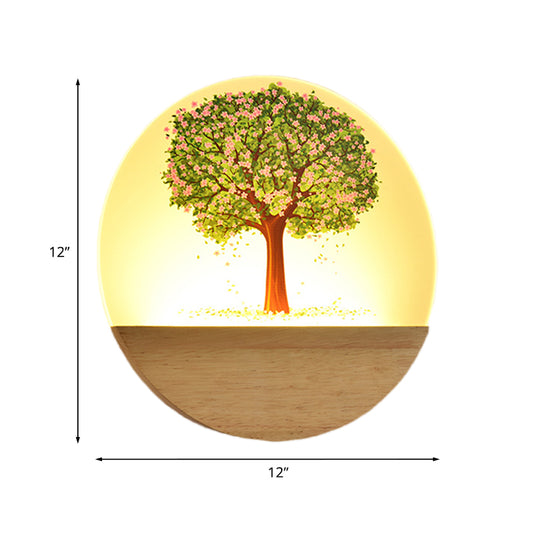 Nordic Style Round Tree Mural Lamp Acrylic LED Guest Room Wall Mounted Light Fixture in Wood Clearhalo 'Wall Lamps & Sconces' 'Wall Lights' Lighting' 1192719