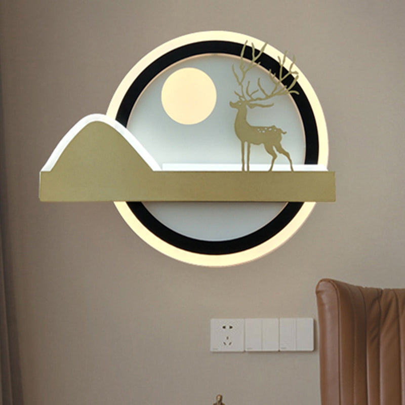 Acrylic Rounded Elk Deer Wall Lighting Idea Chinese Style LED Mural Lamp in Gold Gold Clearhalo 'Wall Lamps & Sconces' 'Wall Lights' Lighting' 1192729