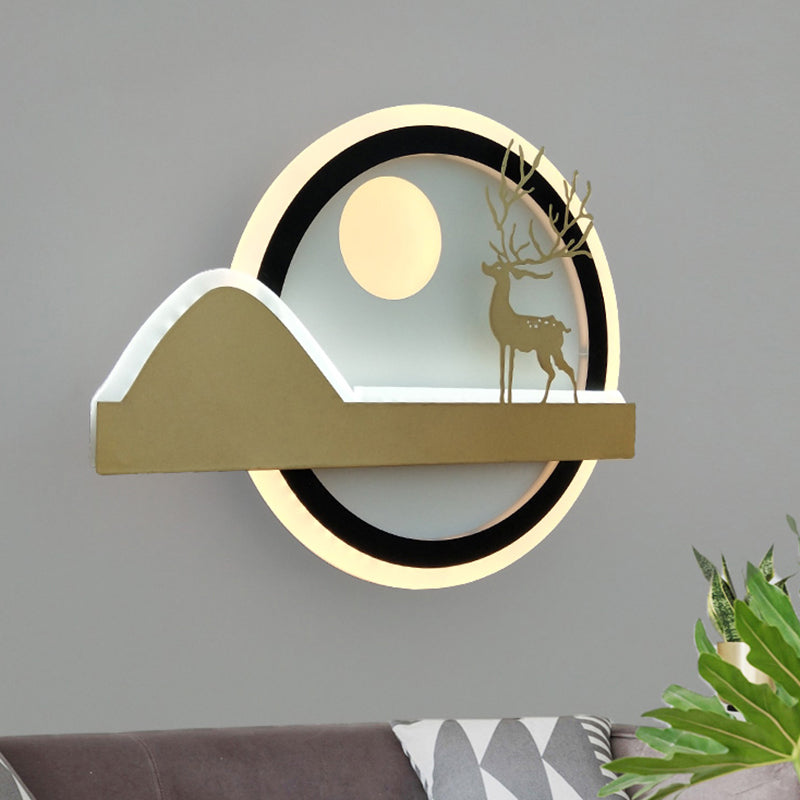 Acrylic Rounded Elk Deer Wall Lighting Idea Chinese Style LED Mural Lamp in Gold Clearhalo 'Wall Lamps & Sconces' 'Wall Lights' Lighting' 1192730