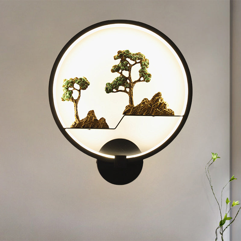 Asia Style Rounded Natural Scenery Mural Light Acrylic LED Living Room Wall Mounted Light in Black Black D Clearhalo 'Wall Lamps & Sconces' 'Wall Lights' Lighting' 1192747