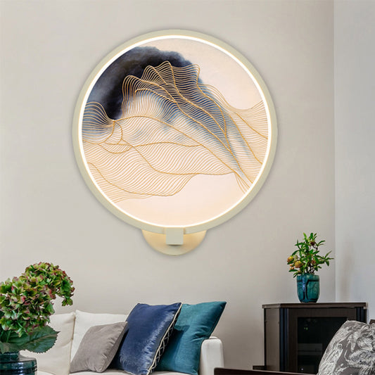 Rounded Acrylic Mountain Wall Lighting Chinese LED White Wall Mural Lamp for Living Room Clearhalo 'Wall Lamps & Sconces' 'Wall Lights' Lighting' 1192777