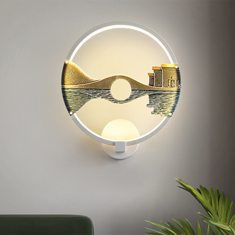 Black/White Round Bridge Wall Mural Light Oriental Style LED Acrylic Wall Mount Light Fixture Clearhalo 'Wall Lamps & Sconces' 'Wall Lights' Lighting' 1192935