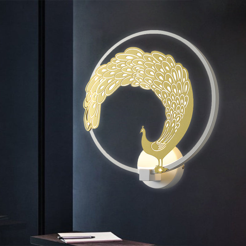 Acrylic Circular Wall Mural Lamp Chinese Style LED Wall Mounted Light Fixture in Black/White for Left/Right Side White Left Clearhalo 'Wall Lamps & Sconces' 'Wall Lights' Lighting' 1192946