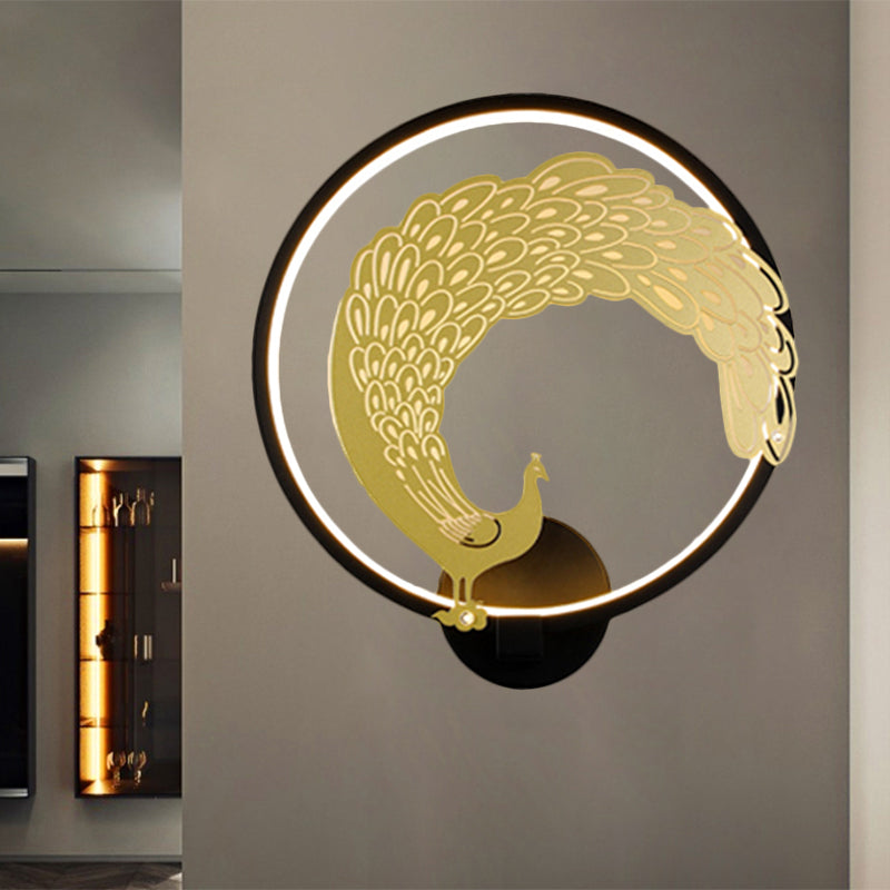 Acrylic Circular Wall Mural Lamp Chinese Style LED Wall Mounted Light Fixture in Black/White for Left/Right Side Clearhalo 'Wall Lamps & Sconces' 'Wall Lights' Lighting' 1192953