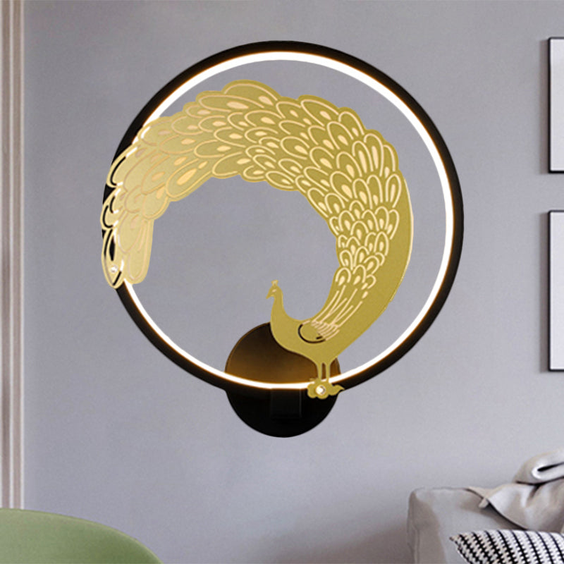 Acrylic Circular Wall Mural Lamp Chinese Style LED Wall Mounted Light Fixture in Black/White for Left/Right Side Black Left Clearhalo 'Wall Lamps & Sconces' 'Wall Lights' Lighting' 1192956