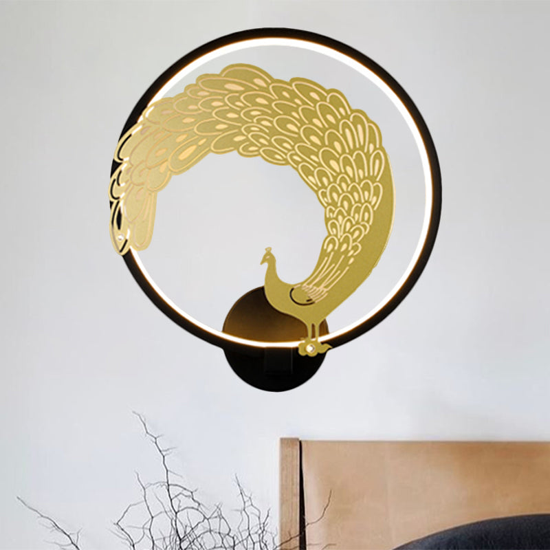 Acrylic Circular Wall Mural Lamp Chinese Style LED Wall Mounted Light Fixture in Black/White for Left/Right Side Clearhalo 'Wall Lamps & Sconces' 'Wall Lights' Lighting' 1192957