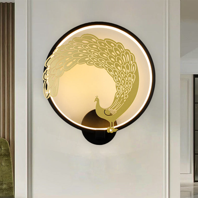 Acrylic Circular Wall Mural Lamp Chinese Style LED Wall Mounted Light Fixture in Black/White for Left/Right Side Clearhalo 'Wall Lamps & Sconces' 'Wall Lights' Lighting' 1192958