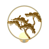 Chinese Style LED Wall Mural Lamp Metal Black/White Circular Pine Tree Patterned Wall Lighting Clearhalo 'Wall Lamps & Sconces' 'Wall Lights' Lighting' 1193037