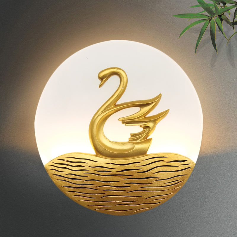 Circular Acrylic Swan Patterned Wall Light Chinese Style LED Gold Wall Mural Lamp for Corridor Gold Clearhalo 'Wall Lamps & Sconces' 'Wall Lights' Lighting' 1193065