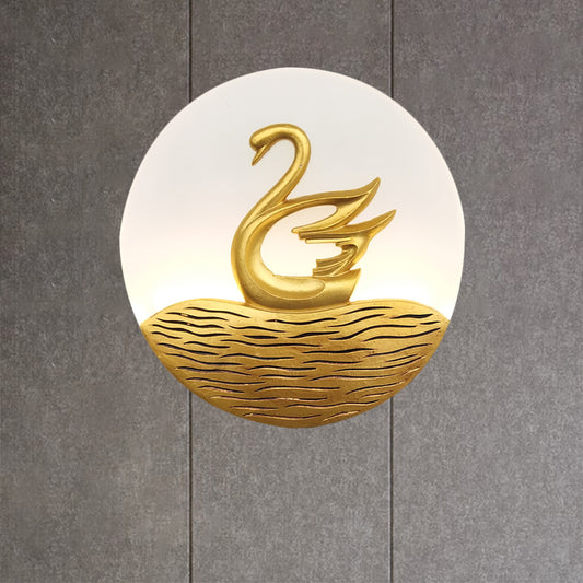 Circular Acrylic Swan Patterned Wall Light Chinese Style LED Gold Wall Mural Lamp for Corridor Clearhalo 'Wall Lamps & Sconces' 'Wall Lights' Lighting' 1193066