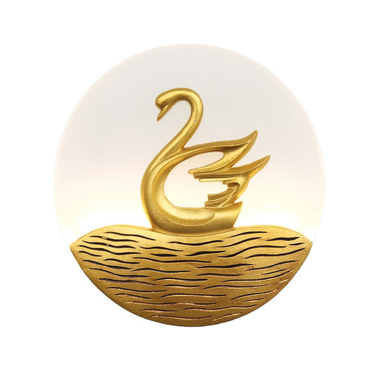 Circular Acrylic Swan Patterned Wall Light Chinese Style LED Gold Wall Mural Lamp for Corridor Clearhalo 'Wall Lamps & Sconces' 'Wall Lights' Lighting' 1193067