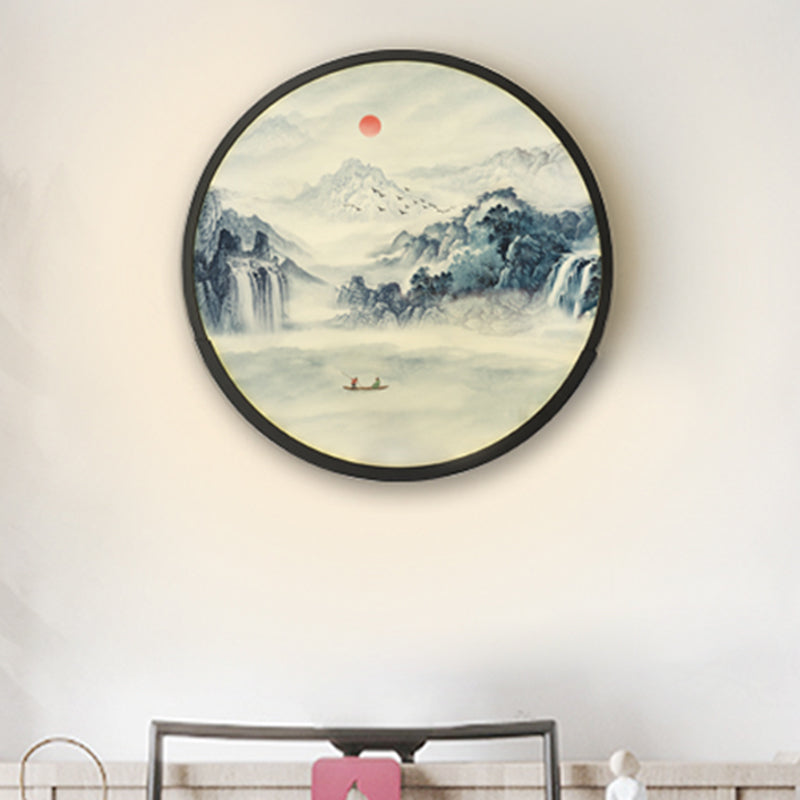 Rounded Bedroom Mountain Wall Lamp Acrylic LED Oriental Wall Mural Light in Black Black Clearhalo 'Wall Lamps & Sconces' 'Wall Lights' Lighting' 1193077