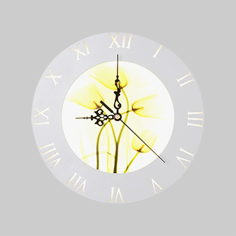 Orange/Yellow Rounded Clock Mural Light Nordic Style LED Plastic Wall Mount Light Fixture for Living Room Clearhalo 'Wall Lamps & Sconces' 'Wall Lights' Lighting' 1193096