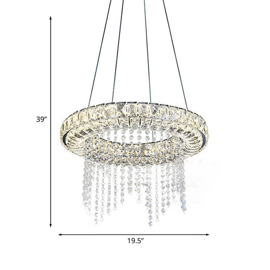 Minimalist Hoop Chandelier Pendant Clear Crystal LED Suspension Light with Fringe Clearhalo 'Ceiling Lights' 'Chandeliers' 'Clear' 'Industrial' 'Modern Chandeliers' 'Modern' 'Tiffany' 'Traditional Chandeliers' Lighting' 1193133