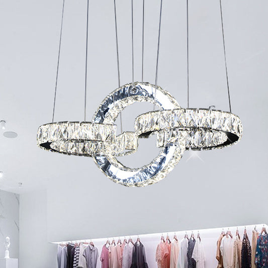 Beveled Crystal LED Pendant Lighting Modernist Black Interlocking Rings Dining Room Chandelier Black Clearhalo 'Ceiling Lights' 'Chandeliers' 'Modern Chandeliers' 'Modern' Lighting' 1193134