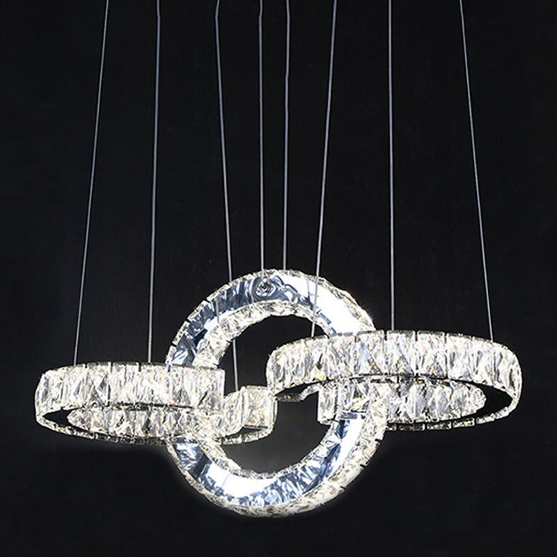 Beveled Crystal LED Pendant Lighting Modernist Black Interlocking Rings Dining Room Chandelier Clearhalo 'Ceiling Lights' 'Chandeliers' 'Modern Chandeliers' 'Modern' Lighting' 1193136