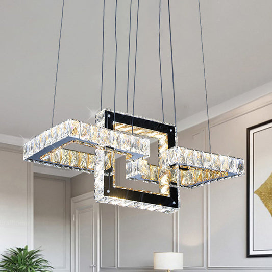 Remote Control LED Pendant Light Minimalist Living Room Chandelier with Square Clear Crystal Frame Clear Clearhalo 'Ceiling Lights' 'Chandeliers' 'Clear' 'Industrial' 'Modern Chandeliers' 'Modern' 'Tiffany' 'Traditional Chandeliers' Lighting' 1193138