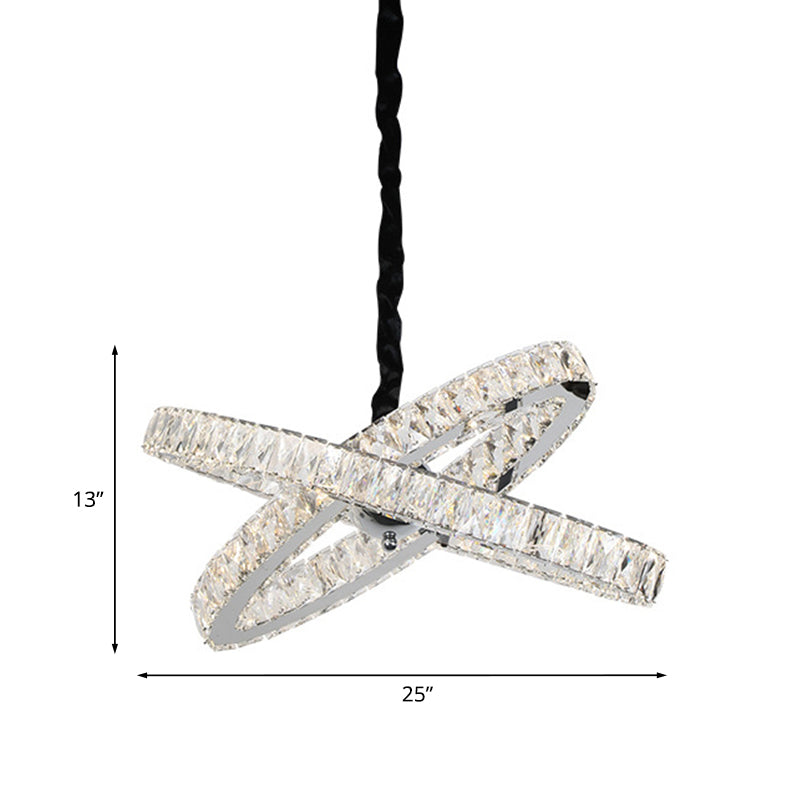 Simple Crossed Rings Chandelier Beveled Crystal Encrusted LED Hanging Pendant Light in Stainless Steel Clearhalo 'Ceiling Lights' 'Chandeliers' 'Modern Chandeliers' 'Modern' Lighting' 1193162