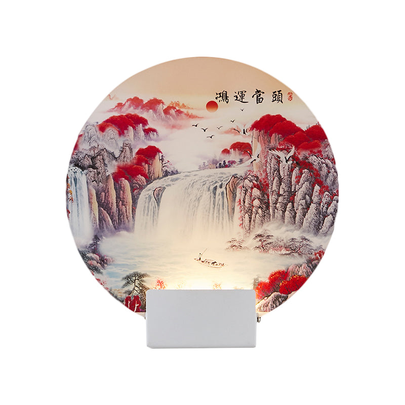 White Circular Mountain Mural Light Oriental Style LED Acrylic Wall Lighting Fixture Clearhalo 'Wall Lamps & Sconces' 'Wall Lights' Lighting' 1193217