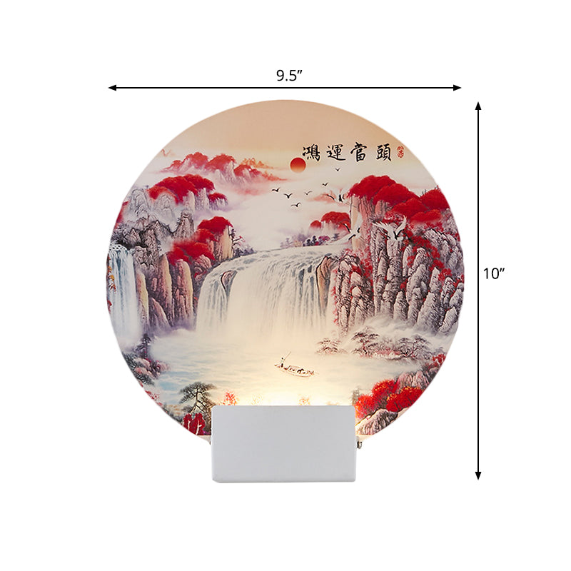 White Circular Mountain Mural Light Oriental Style LED Acrylic Wall Lighting Fixture Clearhalo 'Wall Lamps & Sconces' 'Wall Lights' Lighting' 1193218