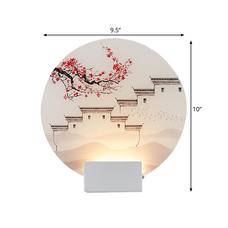 White Circular Mountain Mural Light Oriental Style LED Acrylic Wall Lighting Fixture Clearhalo 'Wall Lamps & Sconces' 'Wall Lights' Lighting' 1193223