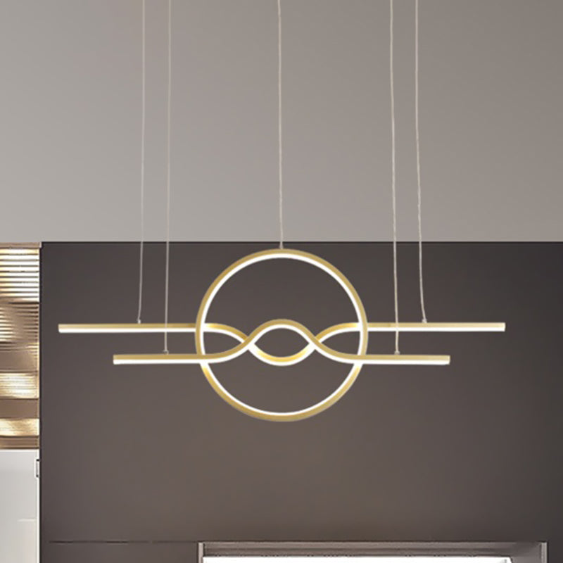 Modern Wavy and Ring Island Lamp Metallic Dining Room LED Pendulum Light in Gold, White/Warm Light Gold Clearhalo 'Ceiling Lights' 'Island Lights' Lighting' 1193400