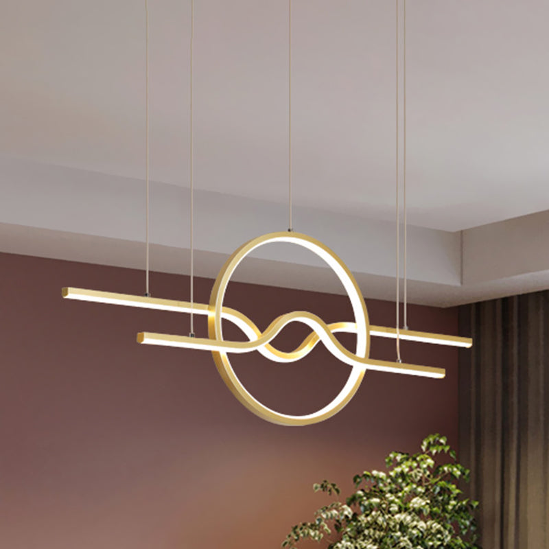 Modern Wavy and Ring Island Lamp Metallic Dining Room LED Pendulum Light in Gold, White/Warm Light Clearhalo 'Ceiling Lights' 'Island Lights' Lighting' 1193401