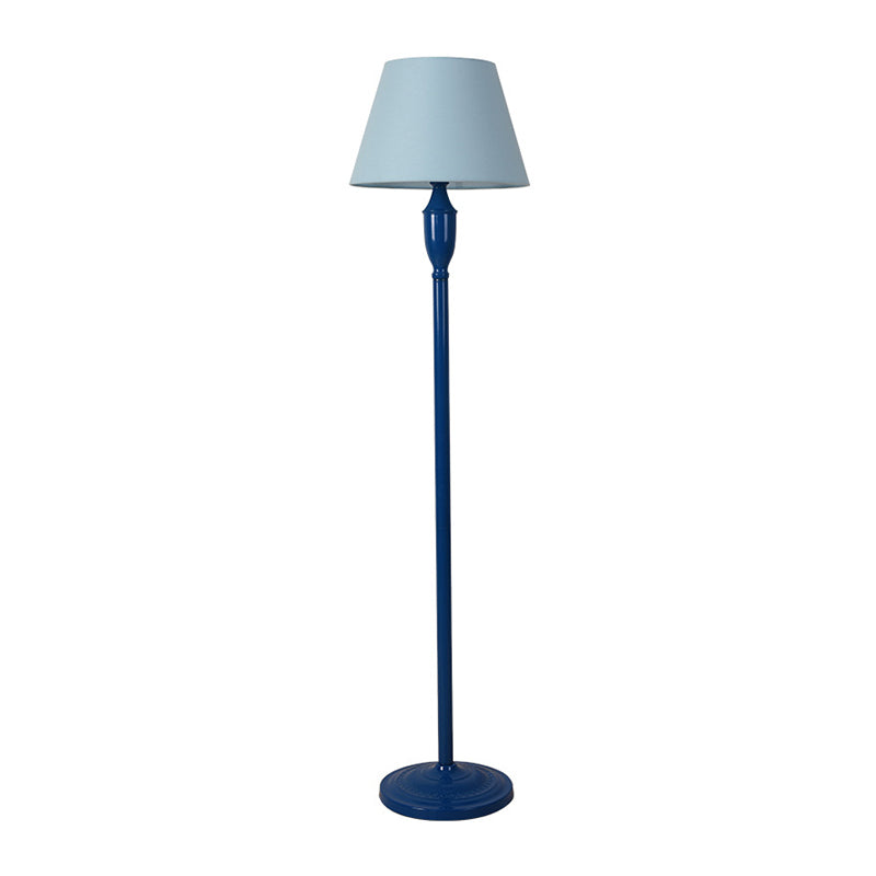 Blue 1 Bulb Floor Standing Lamp Vintage Style Fabric Barrel Shaped Floor Light for Bedroom Clearhalo 'Floor Lamps' 'Lamps' Lighting' 1193567