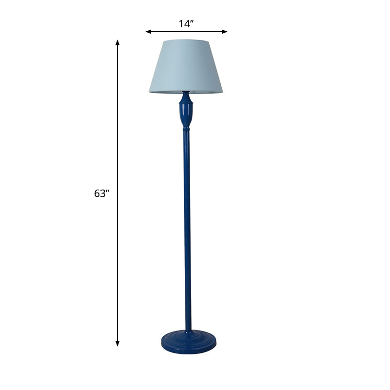 Blue 1 Bulb Floor Standing Lamp Vintage Style Fabric Barrel Shaped Floor Light for Bedroom Clearhalo 'Floor Lamps' 'Lamps' Lighting' 1193568