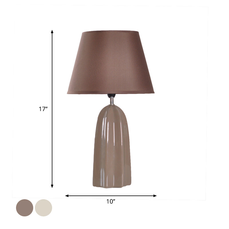 Beige/Brown 1 Head Table Lamp Traditional Style Fabric Conical Shade Table Light for Study Room Clearhalo 'Lamps' 'Table Lamps' Lighting' 1193648