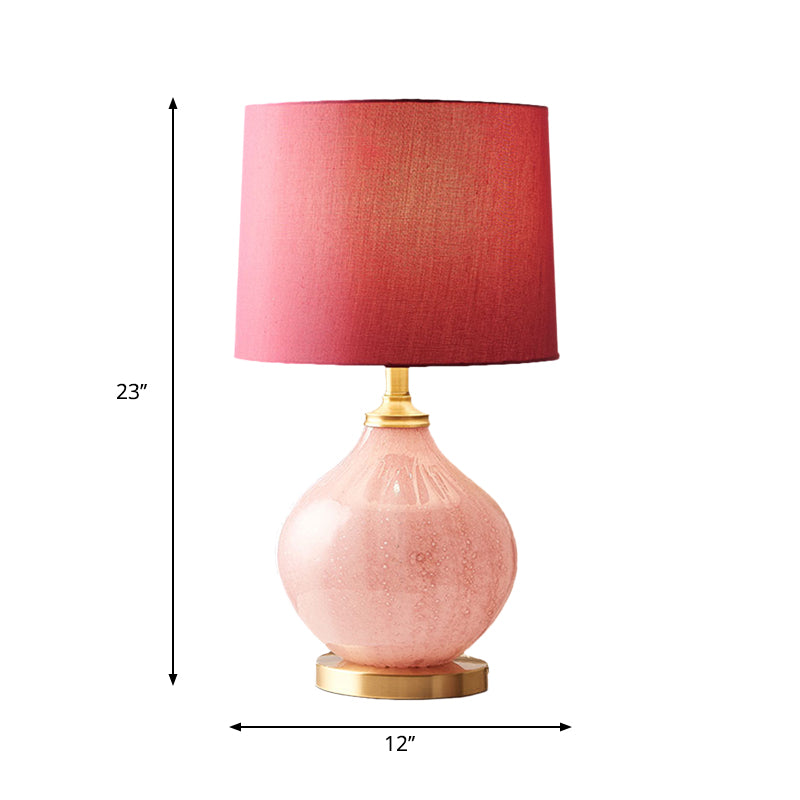 Drum Fabric Shade Table Light Traditional Style 1 Bulb Living Room Night Stand Lamp in Pink Clearhalo 'Lamps' 'Table Lamps' Lighting' 1193660