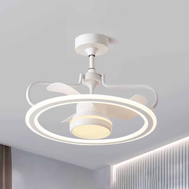 3 Blades Round Ceiling Fan Light Modernist Metal LED White Semi Flush Lamp Fixture, 23.5" Wide White Clearhalo 'Ceiling Fans with Lights' 'Ceiling Fans' 'Modern Ceiling Fans' 'Modern' Lighting' 1193685