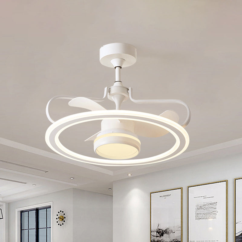 3 Blades Round Ceiling Fan Light Modernist Metal LED White Semi Flush Lamp Fixture, 23.5" Wide Clearhalo 'Ceiling Fans with Lights' 'Ceiling Fans' 'Modern Ceiling Fans' 'Modern' Lighting' 1193686