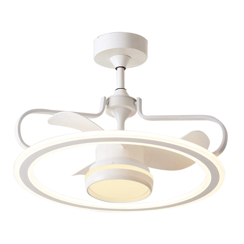 3 Blades Round Ceiling Fan Light Modernist Metal LED White Semi Flush Lamp Fixture, 23.5" Wide Clearhalo 'Ceiling Fans with Lights' 'Ceiling Fans' 'Modern Ceiling Fans' 'Modern' Lighting' 1193687