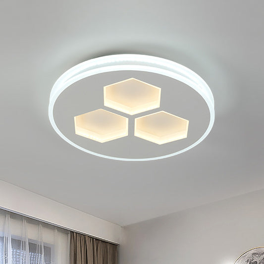 White Finish Circle Flush Lighting Modernism LED Acrylic Ceiling Mounted Fixture with Hexagon Design White Clearhalo 'Ceiling Lights' 'Close To Ceiling Lights' 'Close to ceiling' 'Flush mount' Lighting' 1193700