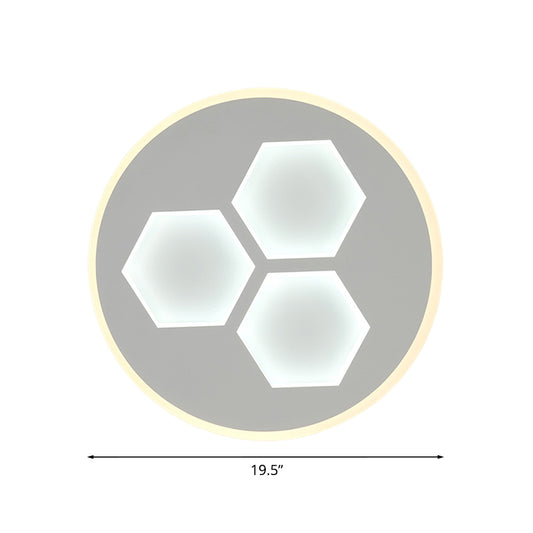 White Finish Circle Flush Lighting Modernism LED Acrylic Ceiling Mounted Fixture with Hexagon Design Clearhalo 'Ceiling Lights' 'Close To Ceiling Lights' 'Close to ceiling' 'Flush mount' Lighting' 1193703